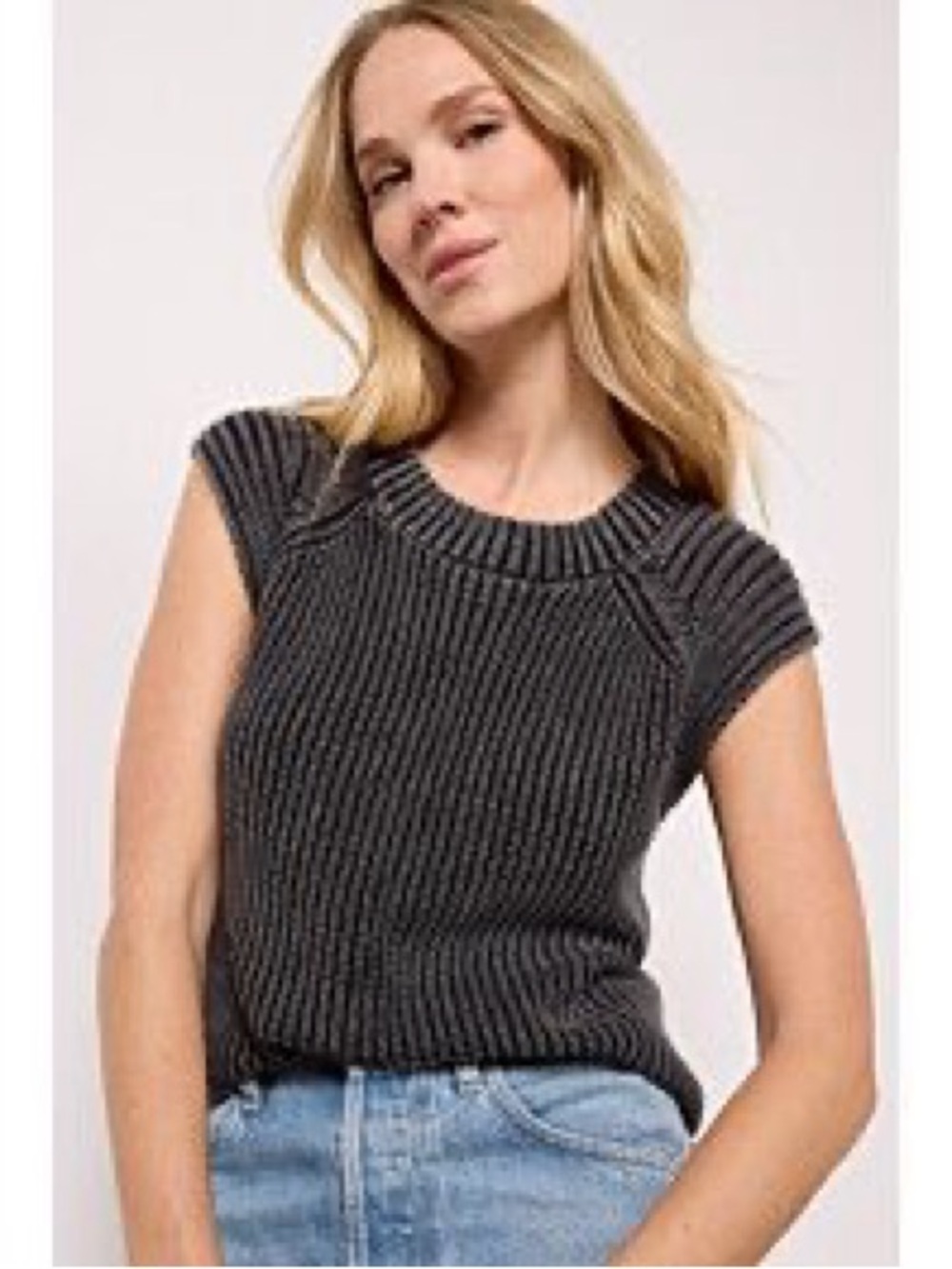 EVEREVE Black & White Marled Chunky Knit Sweater Vest 100% Cotton XS